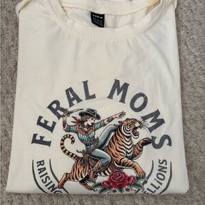 SHEIN Cream Graphic Tee with Tiger & Cowboy Artwork